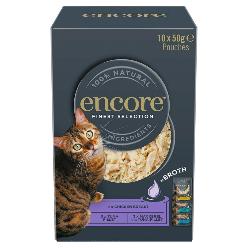 Encore Finest Selection in Broth Natural Wet Cat Food Pouches 10 x 50g