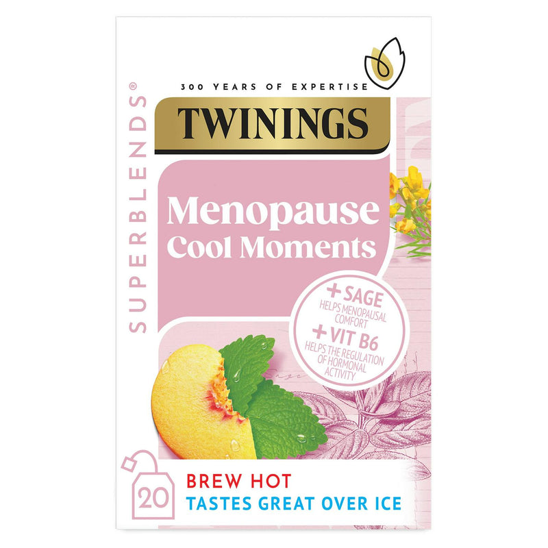 Twinings Superblends Menopause Cool Moments peach herbal tea bags imported from the UK