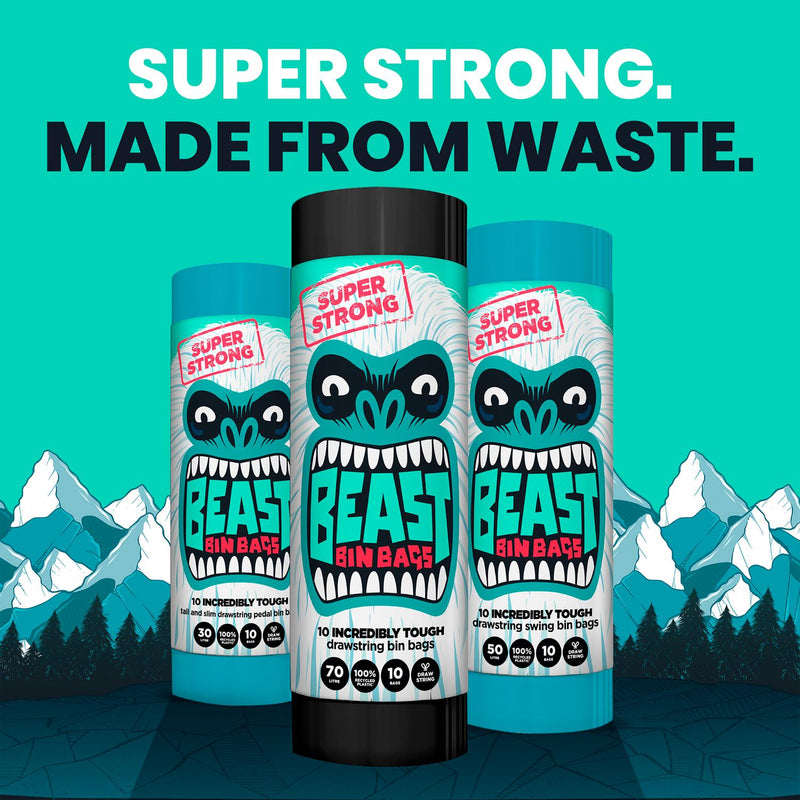 Beast Bin Bags Incredibly Tough Drawstring Swing Bin Bags x10 50L
