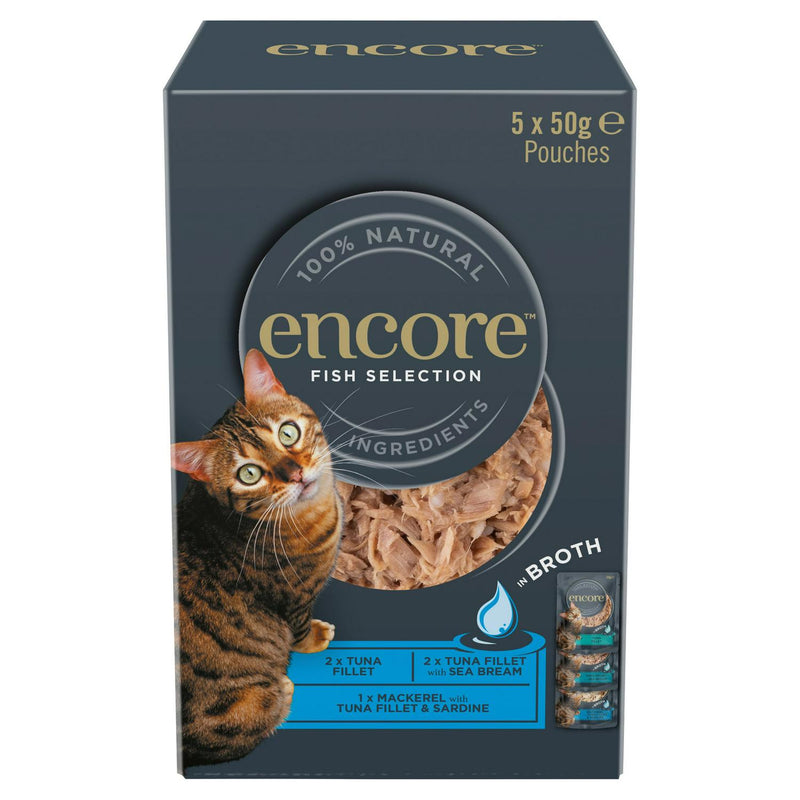 Encore Fish Selection In Broth Natural Cat Food Pouches 5 x 50g