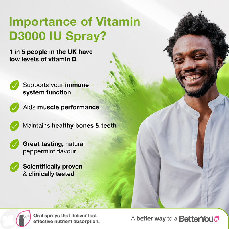 BetterYou D3000 Vitamin D3 Oral Spray Peppermint 15ml - British product