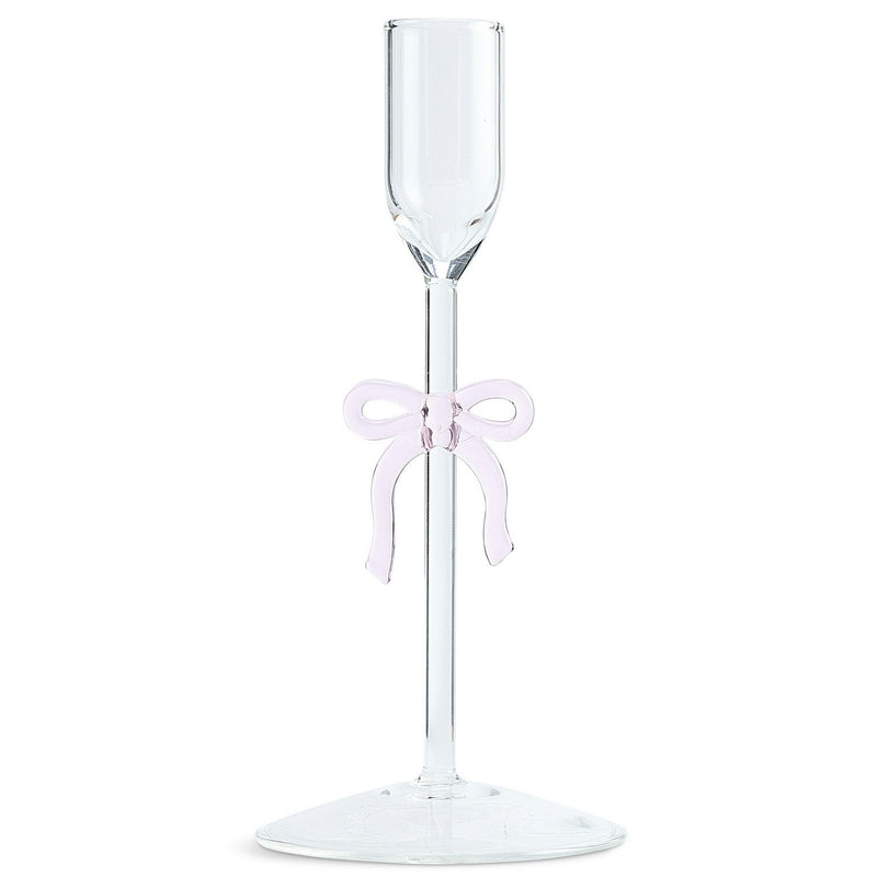 Habitat Glass Bow Taper Candle Holder pink ribbon 20cm height, UK version