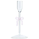 Habitat Glass Bow Taper Candle Holder pink ribbon 20cm height, UK version