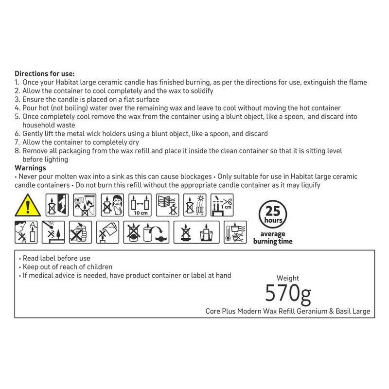 Habitat Core Plus Modern Large Wax Refill - Geranium & Basil - White