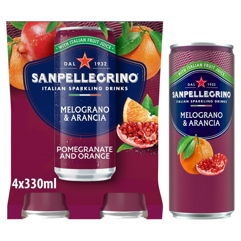 San Pellegrino Sparkling Fruit Beverage Pomegranate Orange 4 pack 330ml (British brand)