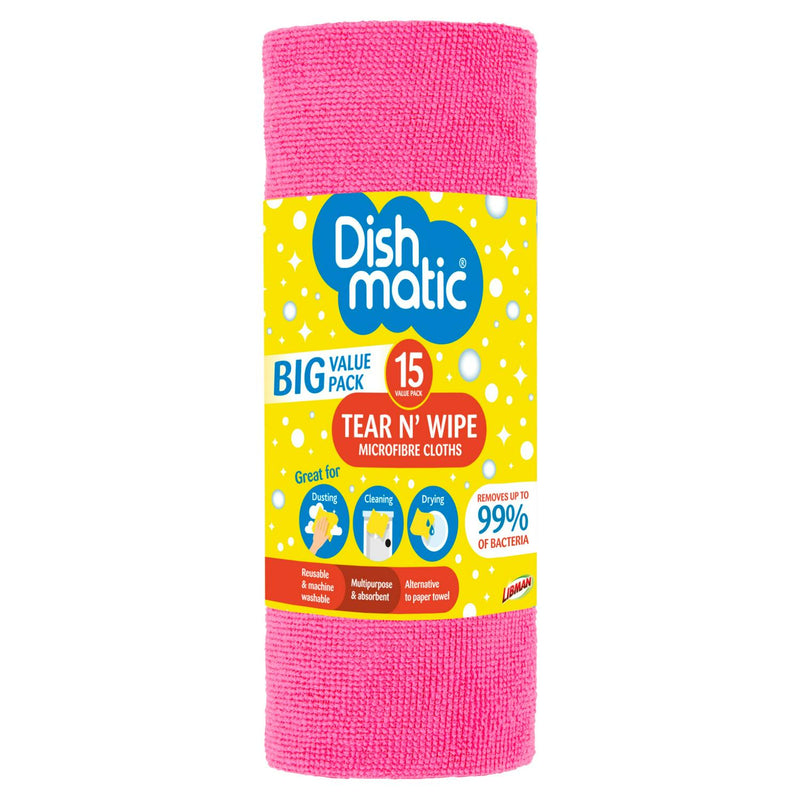 Dishmatic Microfibre Tear N Wipe 15 Pack - British product