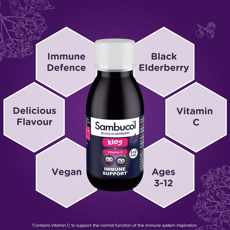 Sambucol Black Elderberry Kids Liquid Vitamin C 120ml (British brand)