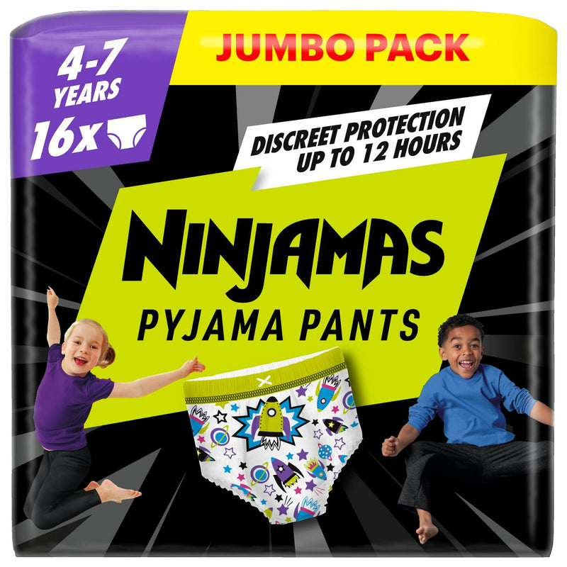 Pampers Ninjamas pyjama pants Spaceships 4-7 Years x16, imported from the UK