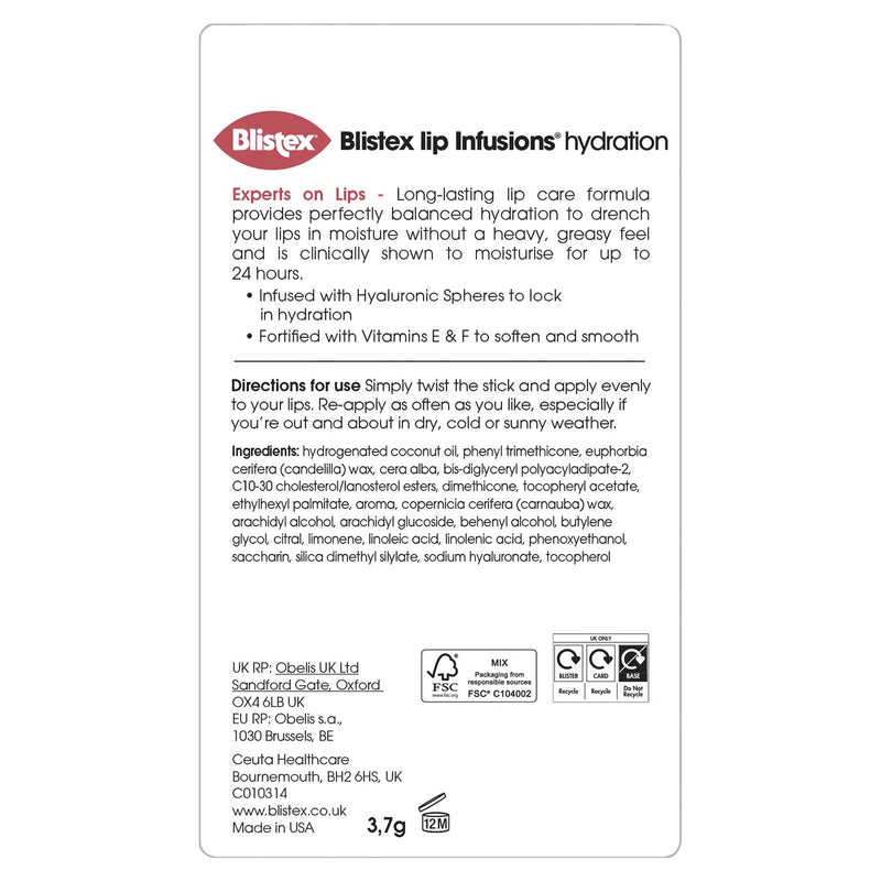 Blistex Lip Infusions Hydration lip balm 3.7g, UK version