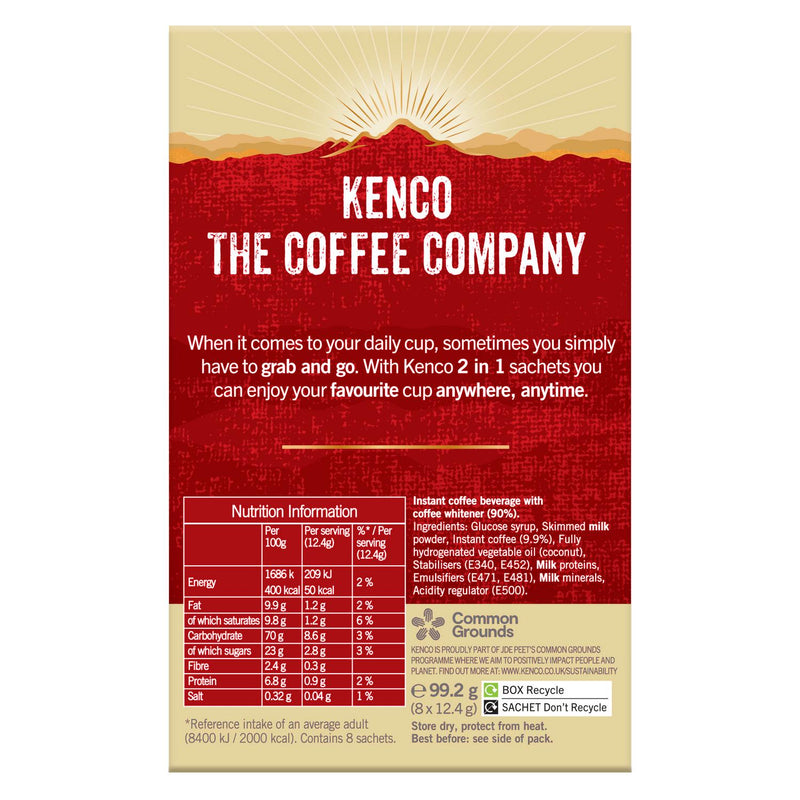 Kenco 2 In 1 Smooth White Instant Coffee Sachets x8