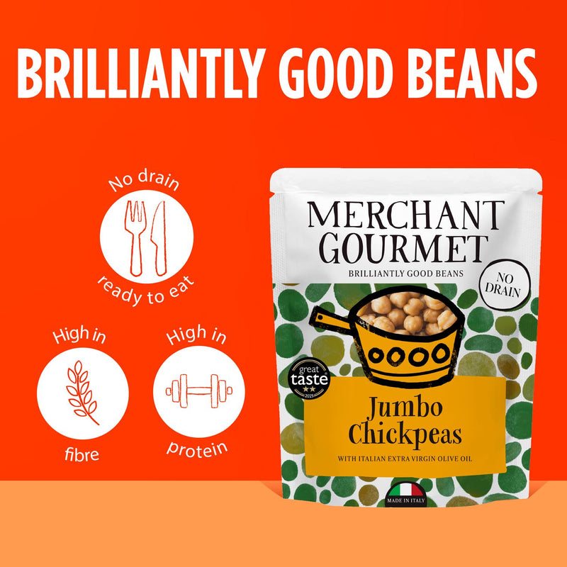 Merchant Gourmet Jumbo Chickpeas Italian Olive Oil 240g, imported from the UK