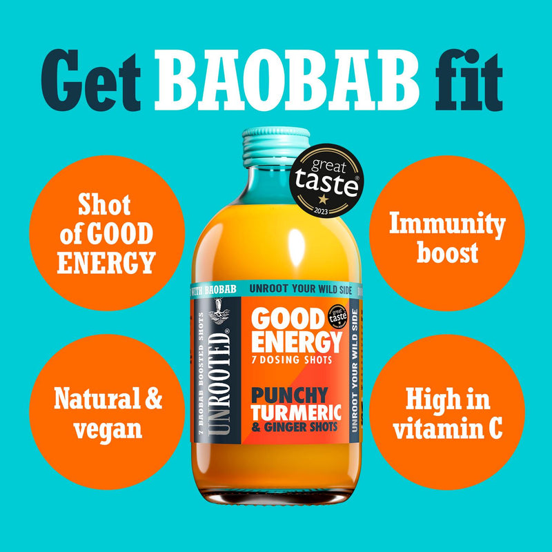 Unrooted Good Energy Turmeric Ginger health shots 420ml (British brand)
