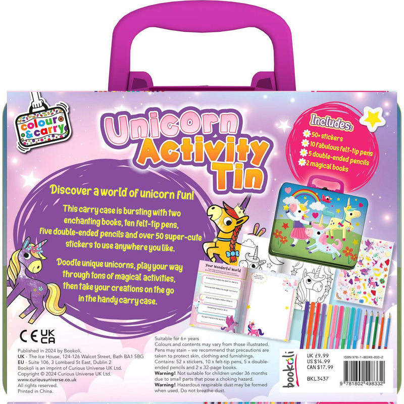 Bookoli Unicorn Activity Tin With Pencils and Stickers - British product