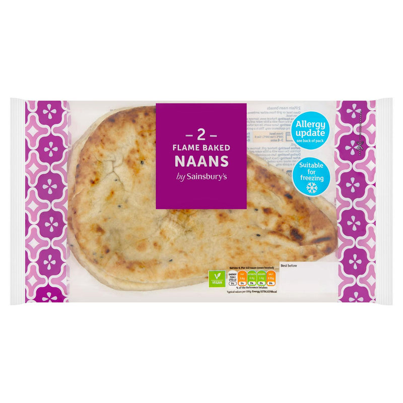 Sainsbury's Flamebaked Plain Naans x2 260g