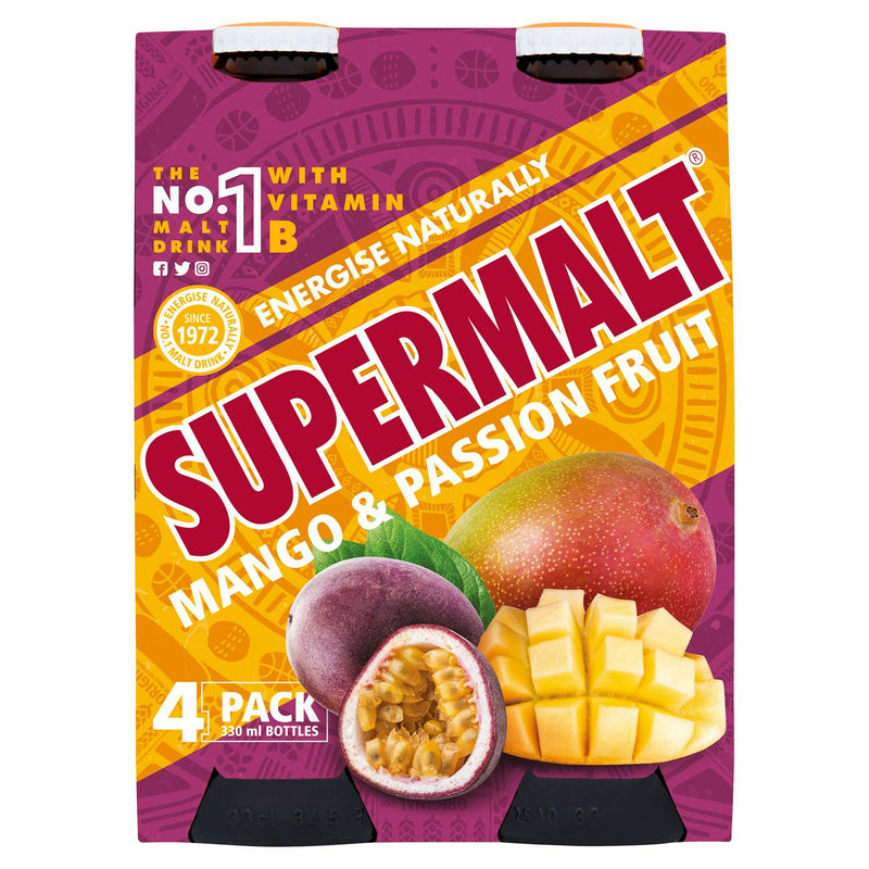 Supermalt malted drink mango passionfruit 4x330ml (British brand)