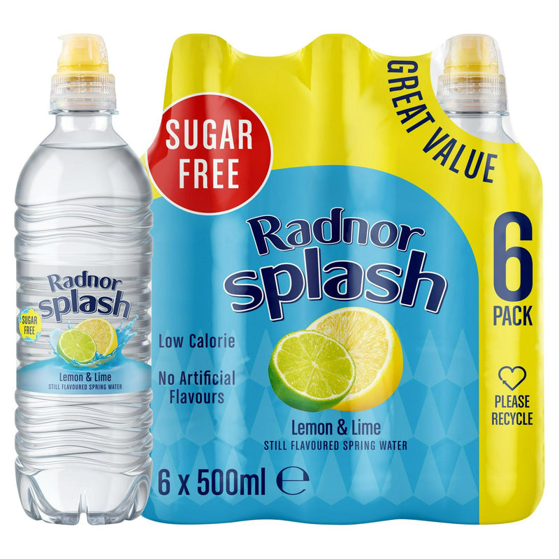 Radnor Splash lemon lime still flavoured water 6x500ml, imported from the UK