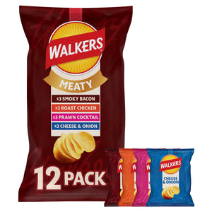 Meaty Variety Potato Crisps Pack with Four Flavours, 12 x 25g