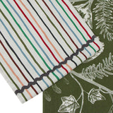 Habitat Floral & Stripe Reversible Cotton Table Runner - Green