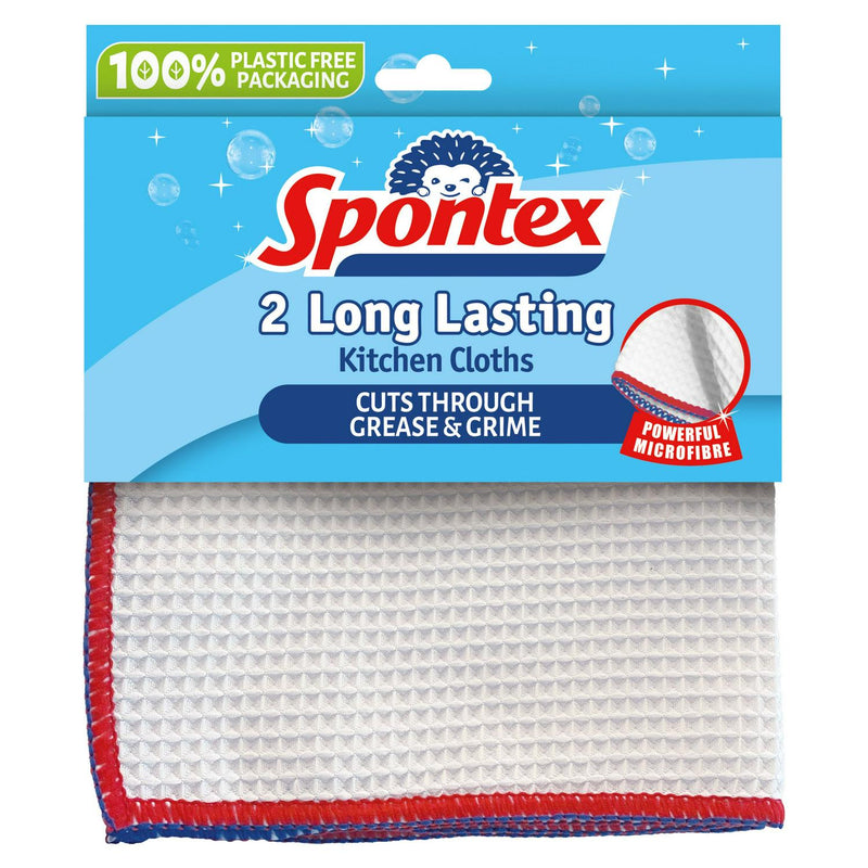 Spontex long lasting microfibre kitchen cloth, pack of 2, 36cm square (British brand)