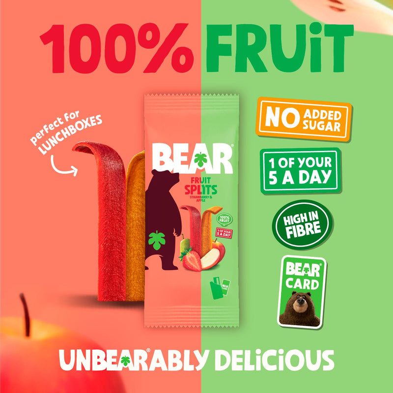 BEAR Fruit Splits strawberry apple fruit sticks multipack 5x20g, imported from the UK