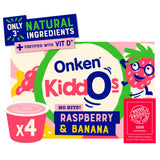 Onken Raspberry Banana Kids Yogurt 4x90g, imported from the UK