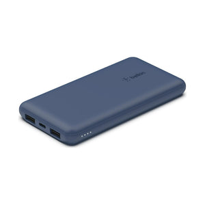 10,000 mAh Portable Power Bank with 3 USB Ports and 15W Output - Blue