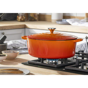 Cast Iron Oval Casserole Dish with Orange Enamel Finish and Steel Knob, 5.3 Litre Capacity