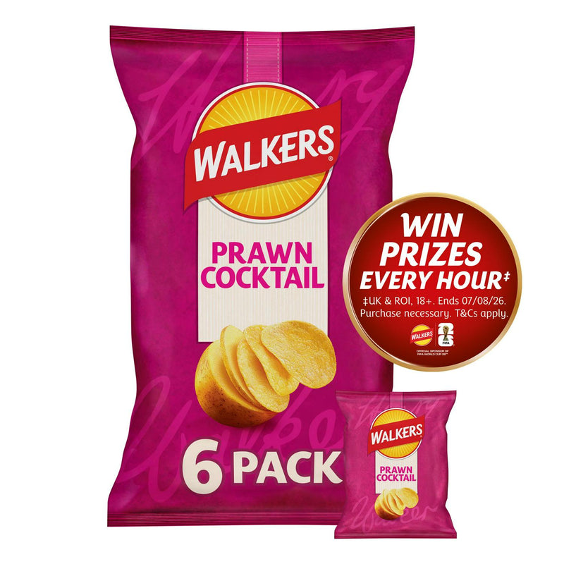 Walkers Prawn Cocktail crisps multipack 150g, imported from the UK