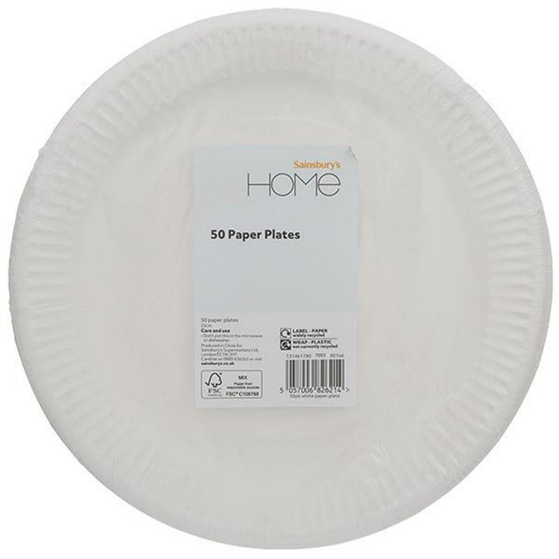 Sainsbury's Home Paper Plates White 22cm 50 Pack (British brand)