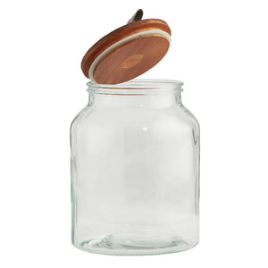 Glass Jar with Wooden Lid and Faux Leather Handle 3 Litre Capacity
