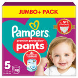 Pampers Premium Protection Nappy Pants Jumbo+ Pack Nappies Size 5, 12kg-17kg x48