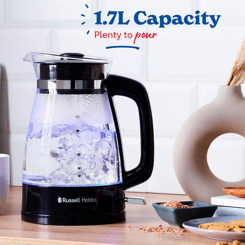 Russell Hobbs glass kettle black 1.7L, imported from the UK