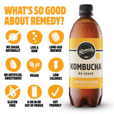Remedy Kombucha ginger lemon bottle 700ml, imported from the UK