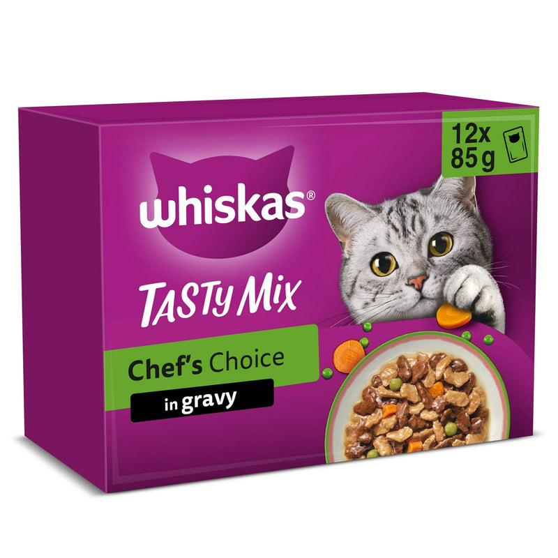 Whiskas 1+ Chef's Choice Mix in Gravy Adult Wet Cat Food Pouches 12 x 85g
