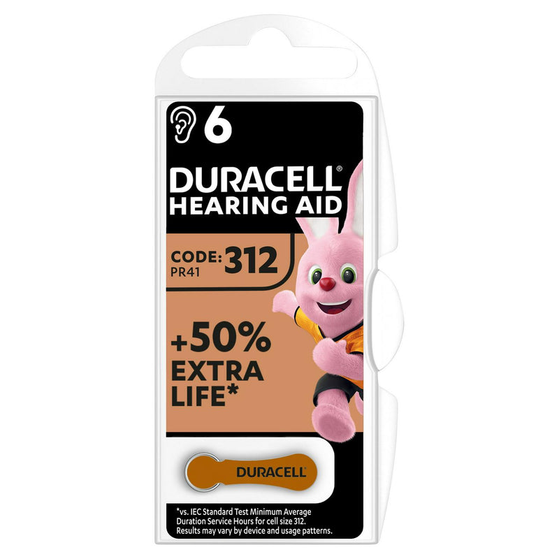 Duracell hearing aid batteries size 312 pack of 6 - British product