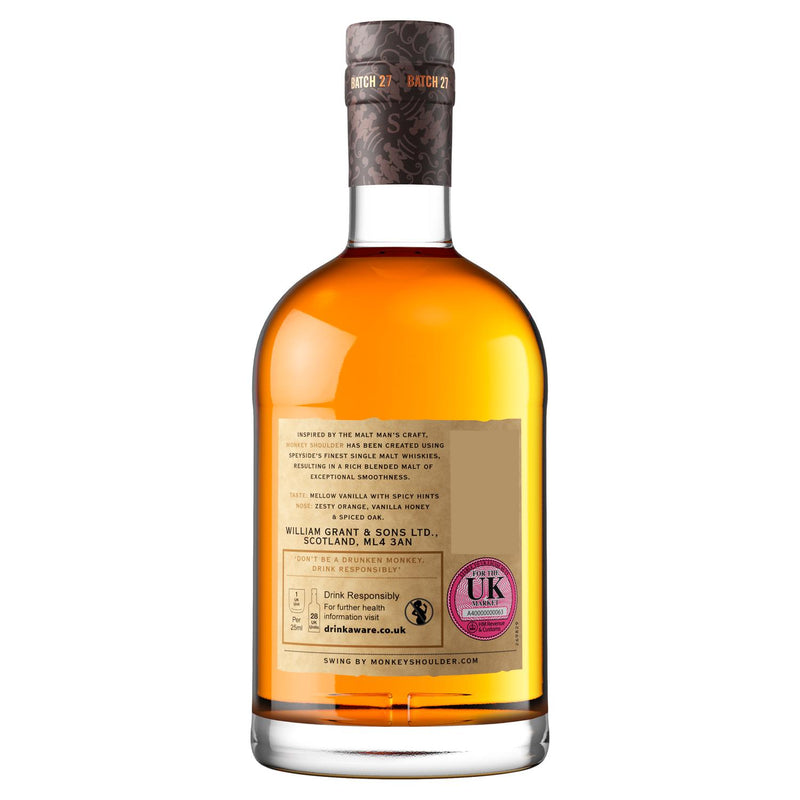 Monkey Shoulder Blended Malt Whisky 70cl, imported from the UK