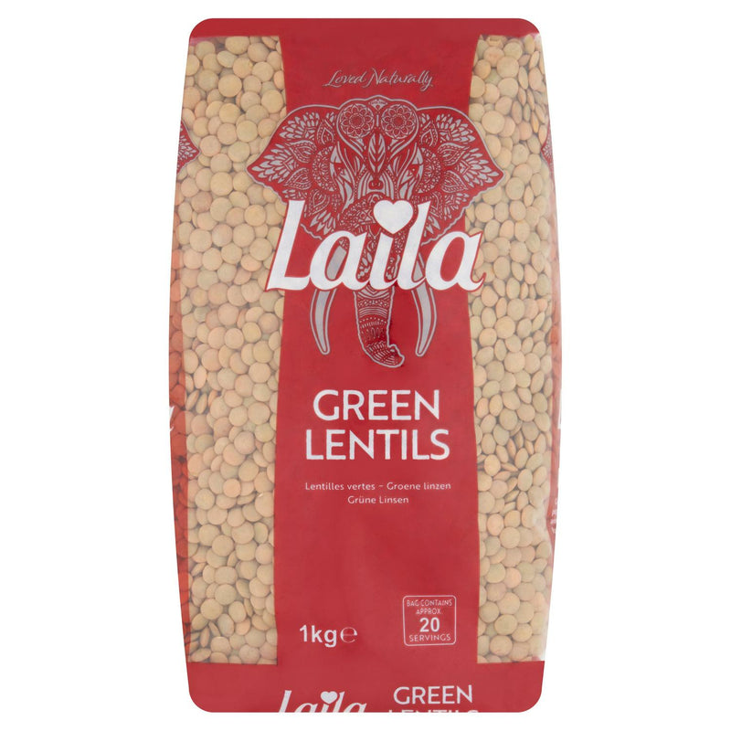 Laila brand green lentils 1kg dry pulses, UK version