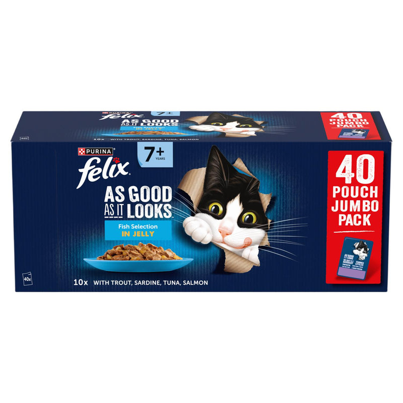 Felix Senior Cat Food Fish Selection in Jelly 40 x 85g - British product