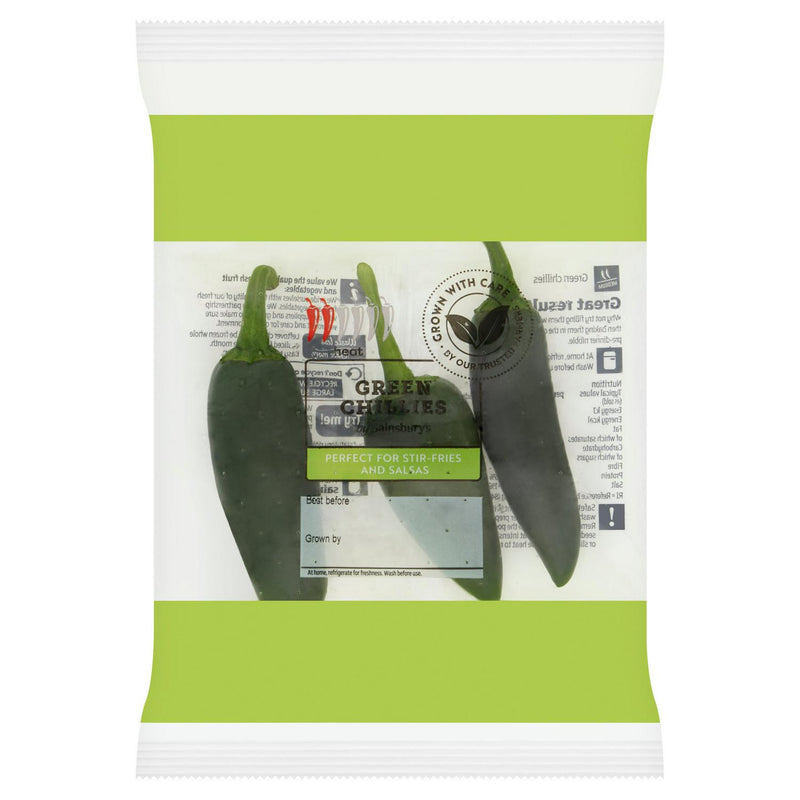 Sainsbury's green chillies 65g fresh vegetables pack (British brand)