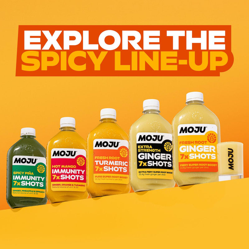 MOJU Hot Mango Immunity Shots x7 Bottle Pack 420ml, imported from the UK