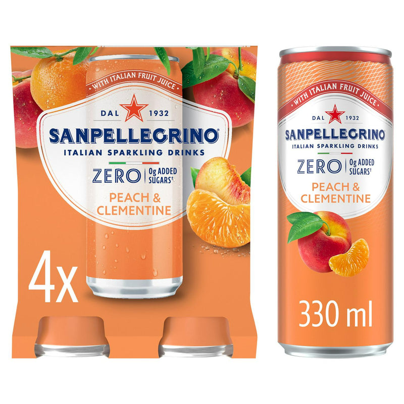 San Pellegrino Peach & Clementine Zero Soft Drink 4x330ml (British brand)