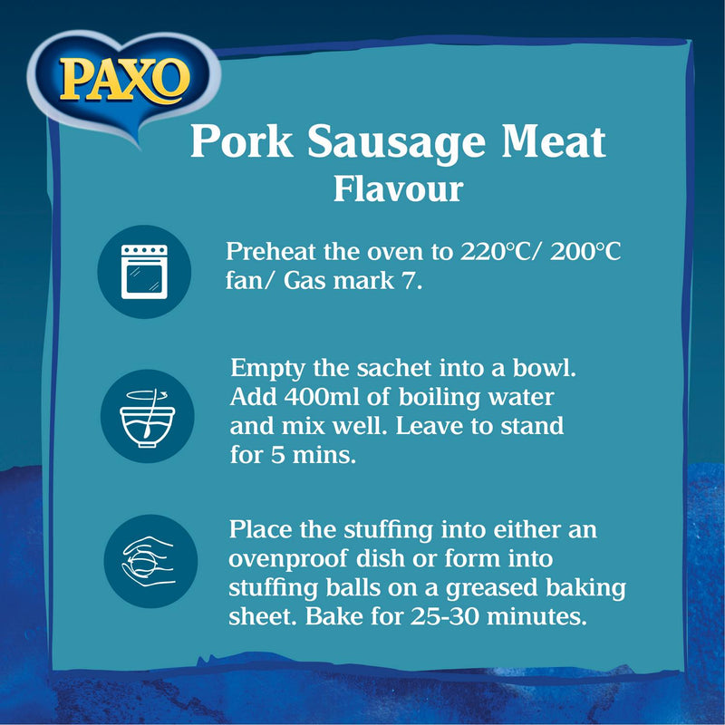 Paxo Stuffing Mix Pork Sausage Meat Flavour 170g, imported from the UK