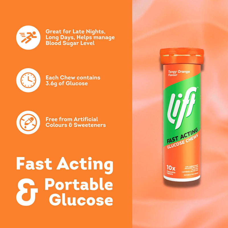 Lift orange flavoured fast acting glucose chews 40g, UK version