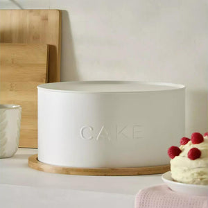 Round Embossed Steel Cake Tin with Bamboo Lid, 41.5cm Diameter, 15cm Depth