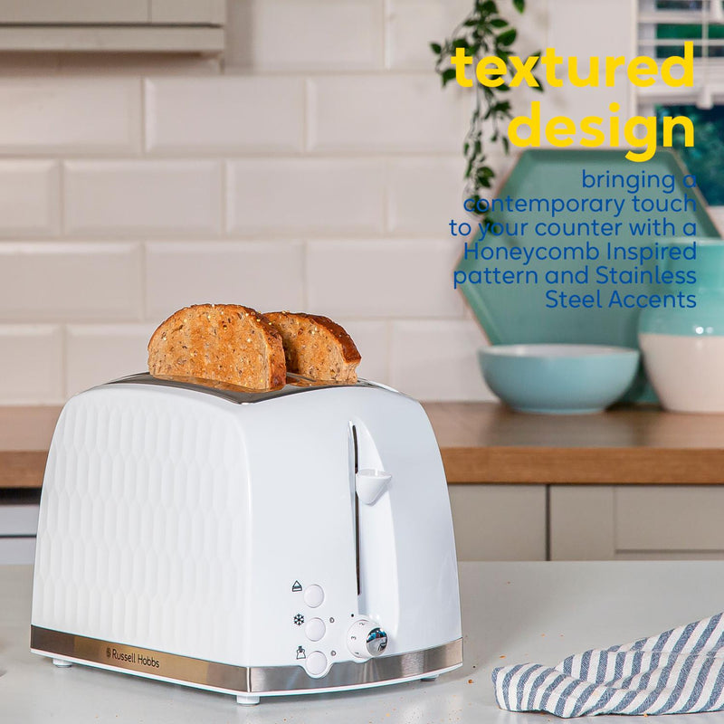 Russell Hobbs Honeycomb white 2 slice toaster, UK version