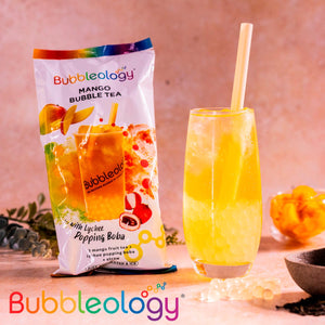 Mango Flavour Bubble Tea Kit with Lychee Popping Boba and Straw