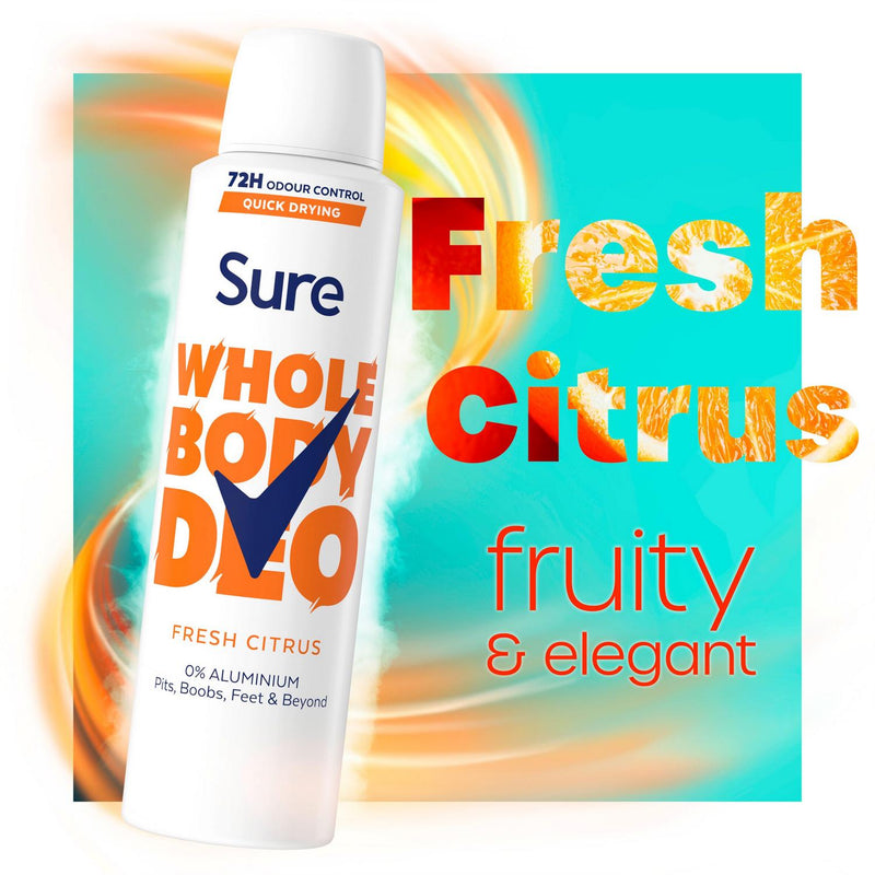 Sure women's whole body deodorant spray with fresh citrus fragrance, 150ml (British brand)