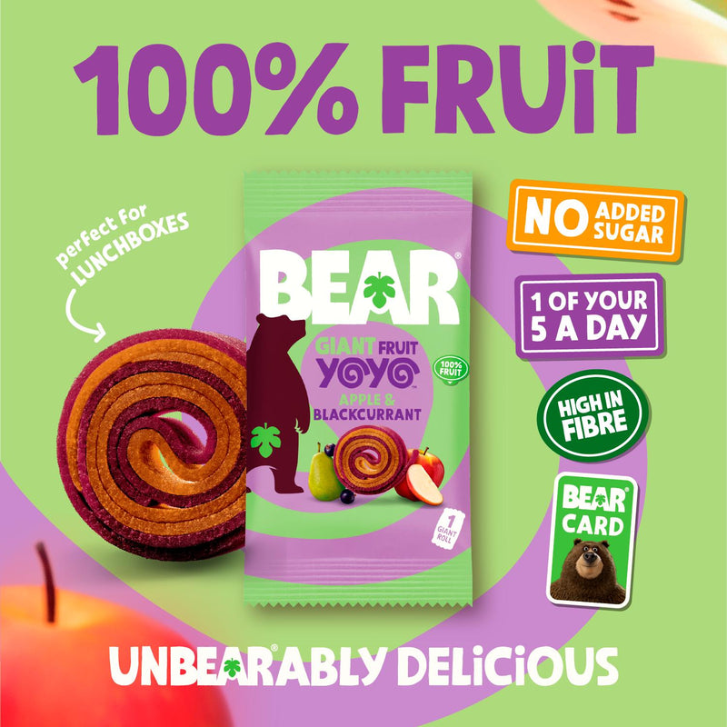 BEAR Fruit Yoyos Apple Blackcurrant multipack 5x20g, imported from the UK