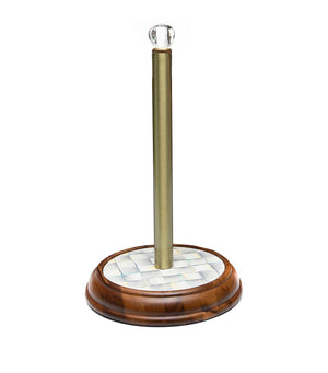 Hand-Glazed Steel Paper Towel Holder with Painted Check Pattern and Bronze Rim