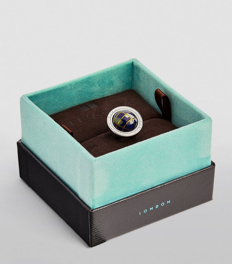 Tateossian globe cufflinks sterling silver lapis lazuli, imported from the UK